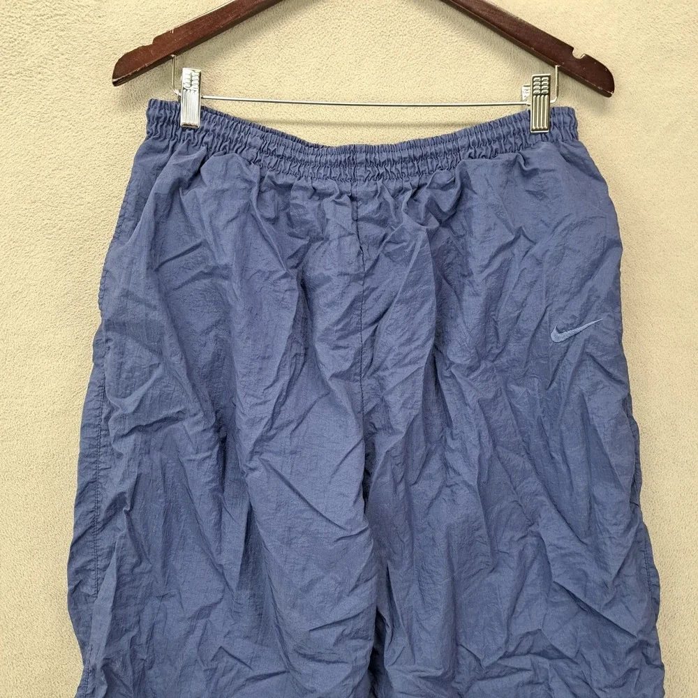 Vintage Nike Track Pants XL Blue Nylon Zippered Cuffed Bottoms 90s Menswear